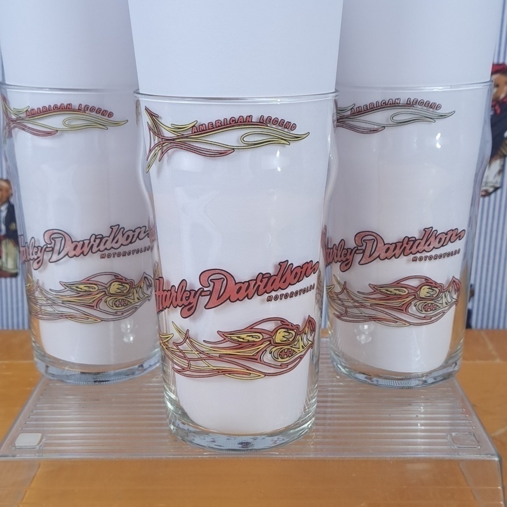 Harley-Davidson Motorcycles set of 3 Y2K tribal logo graphic 16oz pint glasses